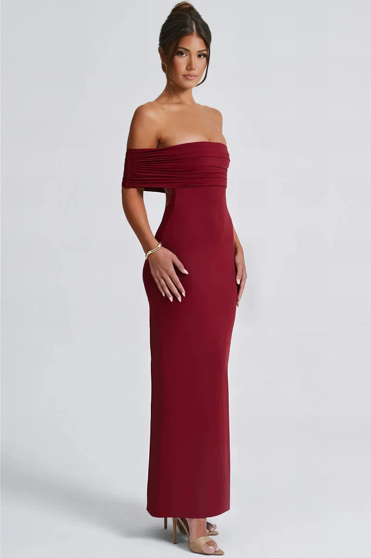 Anna Off Shoulder Maxi Dress - Red