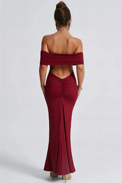 Anna Off Shoulder Maxi Dress - Red