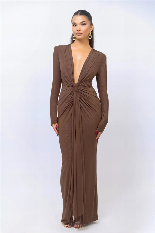 Roxy Low Cut Maxi Dress - Brown