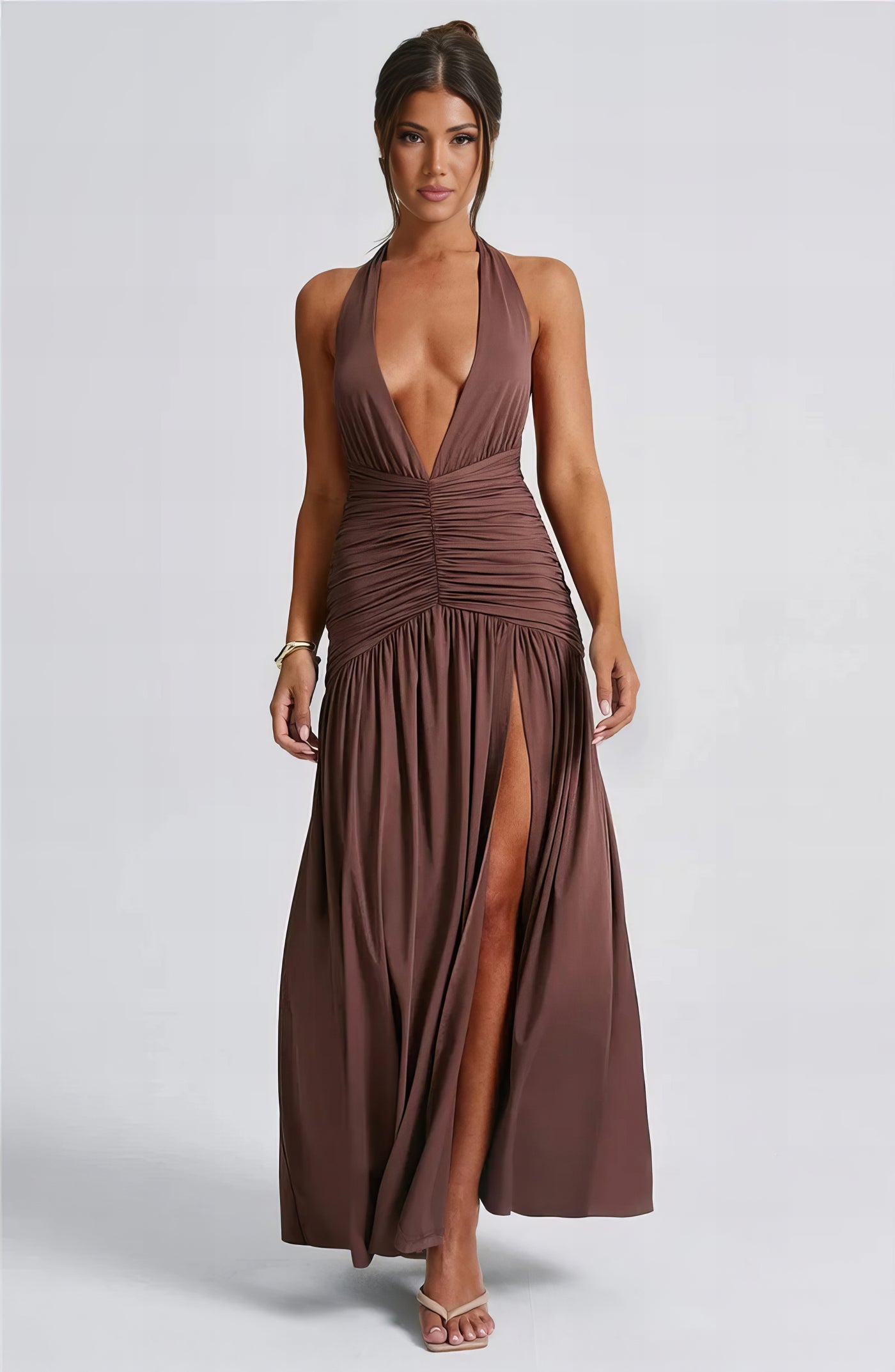 Layla Plunge Maxi Dress - Brown