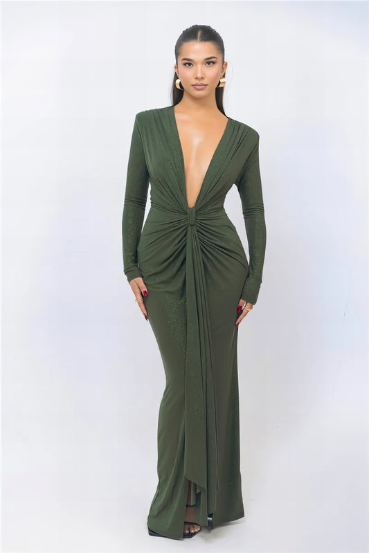 Roxy Low Cut Maxi Dress - Green