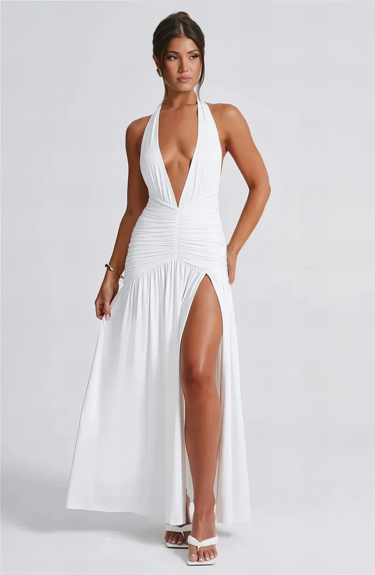 Layla Plunge Maxi Dress - White