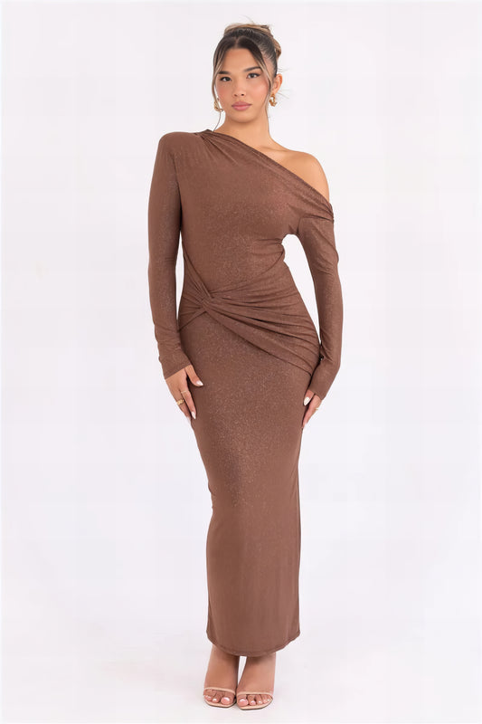 Sara Sparkling Maxi Dress - Brown